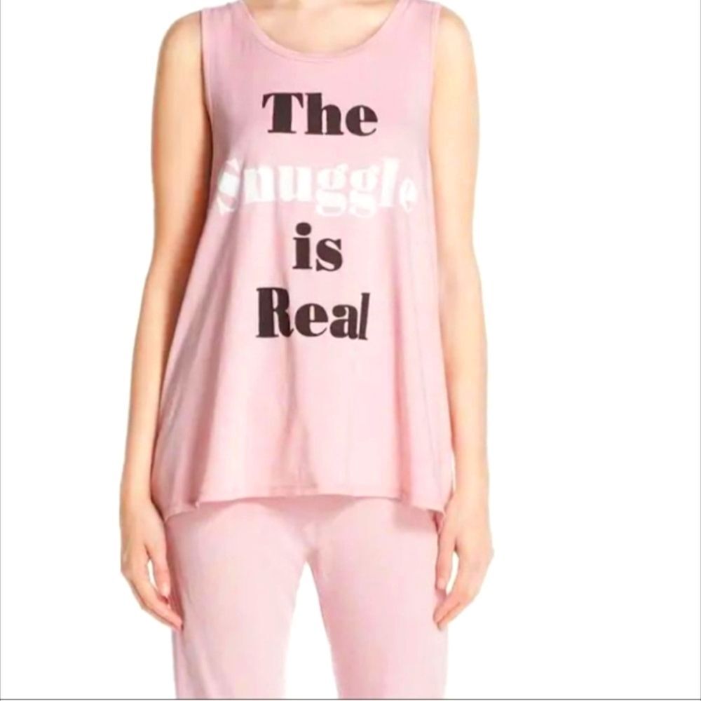 Junk food The Snuggle is Real Graphic Tee Pink Slub Tank SM